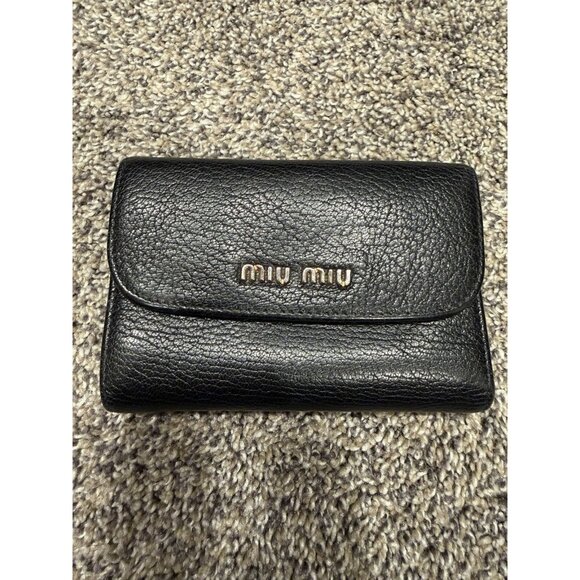 MIU MIU Black Leather Compact Wallet With Gold Hardwear EUC - Picture 1 of 5